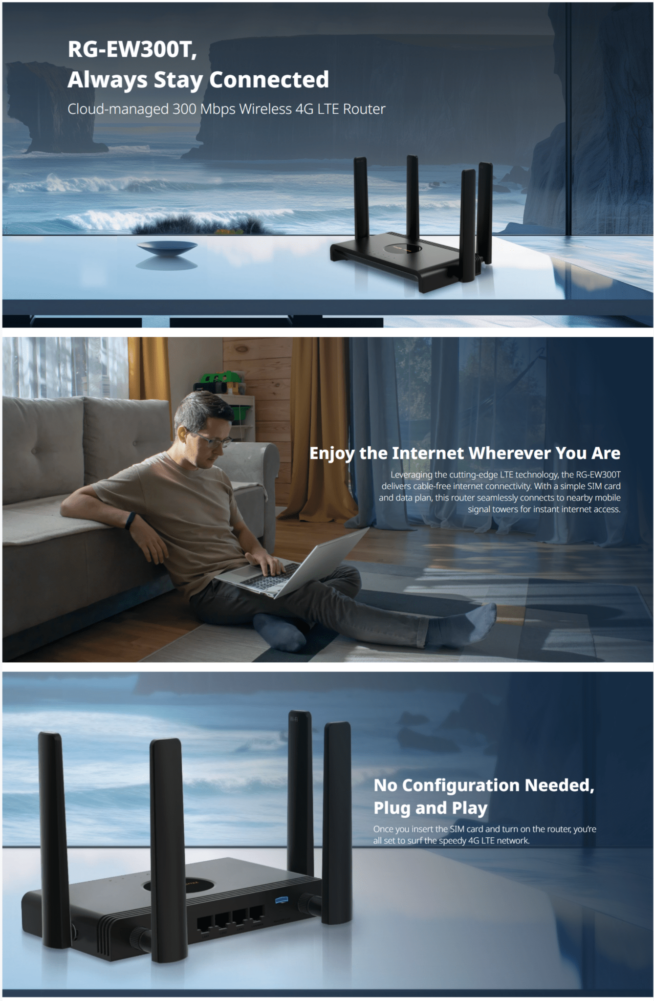 Internet Router Ruijie Ruijie RG-EW300T N300 Wireless 4G LTE Router - UniShop