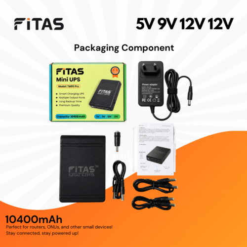 FiTAS TM95 Pro DC Mini UPS 5V 9V 12V 12V With TYPE-C Fast Charging With Adapter